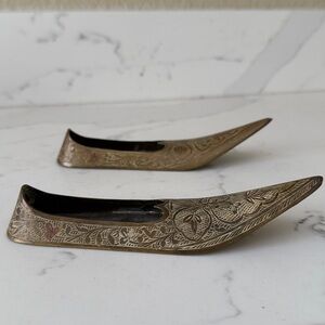 Vintage Brass Slipper Ashtrays Set of 2 India